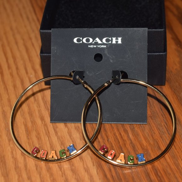 New Pride Rare Large Coach Colorful Enameled Hoop Earrings - Picture 1 of 5